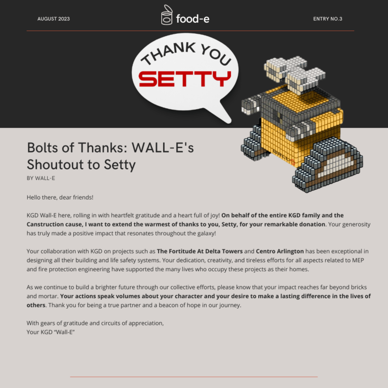 Thank you, SETTY, from KGD “Wall-E!”