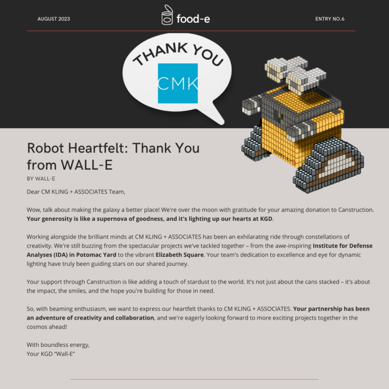 Thank you, CM KLING + ASSOCIATES, from KGD “Wall-E!”